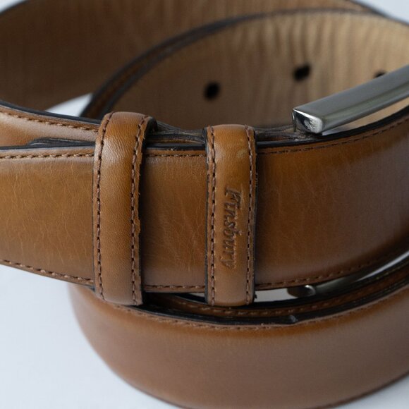 FInsbury Tan Leather Western Belt Minimalist Quiet Luxury Camel Silver Belt - Picture 11 of 11